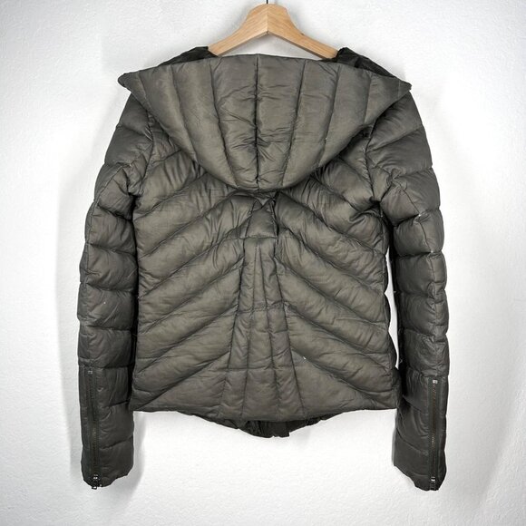 Helmet Lang Olive Green Asymmetrical Zip Front Hooded Puffer Jacket Size Small - Picture 2 of 15